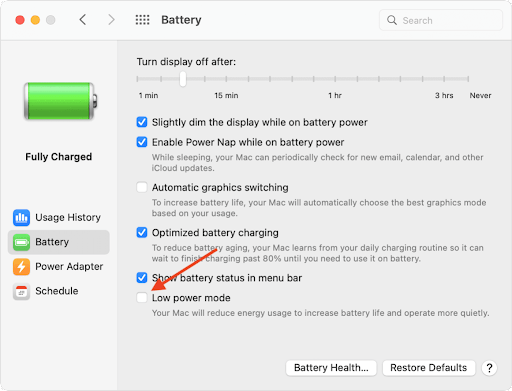 MacBook Pro and MacBook Air Low Power mode