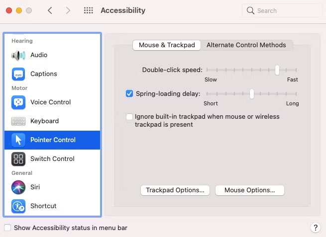 speed of double clicks on the trackpad